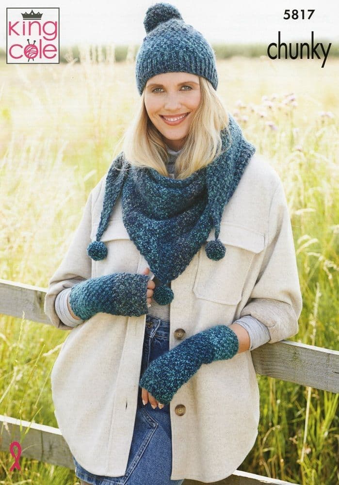 King Cole Ladies Accessories Knitting Pattern in Autumn Chunky 5817