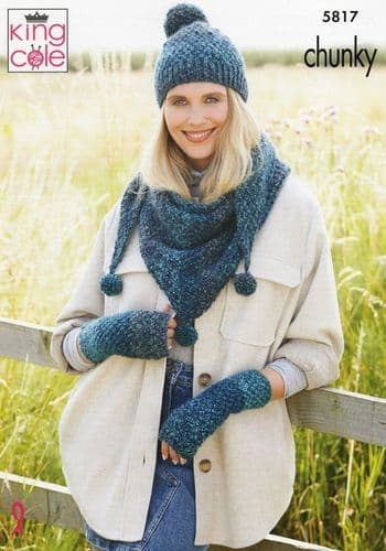 King Cole Ladies Accessories Knitting Pattern in Autumn Chunky (5817)