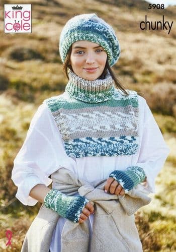 King Cole Ladies Accessories Knitting Pattern in Nordic Chunky (5908)