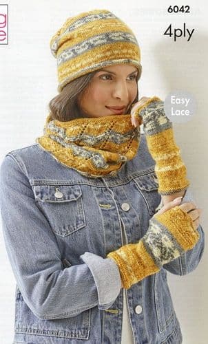 King Cole Ladies Accessories Knitting Pattern in Norse 4ply (6042)