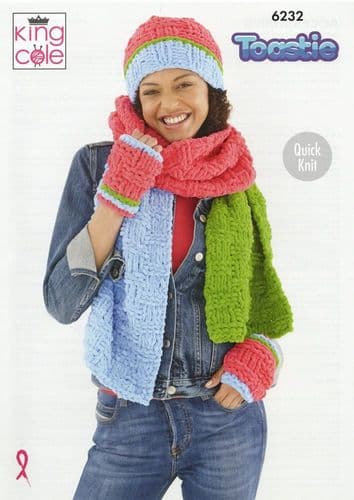 King Cole Ladies Accessories Knitting Pattern in Toastie Super Chunky (6232)