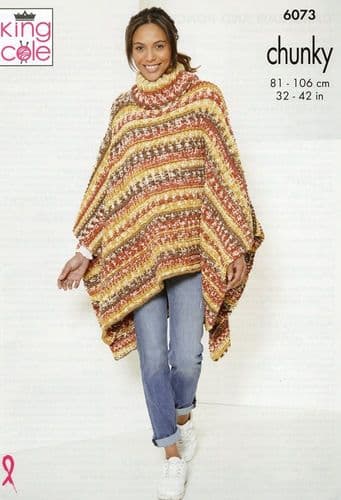 King Cole Ladies Cardigan & Poncho Knitting Pattern in Nordic Chunky (6073)