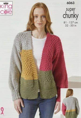 King Cole Ladies Cardigan & Sweater Knitting Pattern in Celestial Super Chunky (6063)