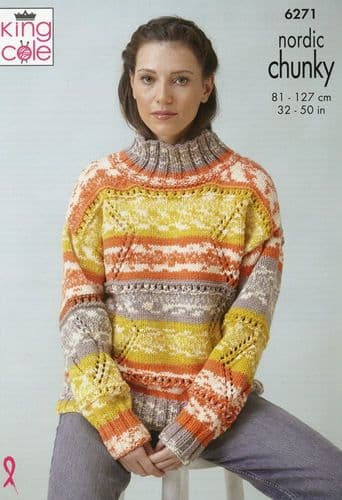 King Cole Ladies Cardigan & Sweater Knitting Pattern in Nordic Chunky (6271)