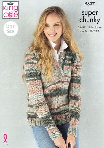 King Cole Ladies Cardigan & Sweater Knitting Pattern in Quartz Super Chunky (5637)