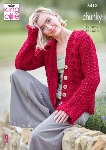 King Cole Ladies Cardigan, Waistcoat and Tank Top Knitting Pattern in Dalesway Chunky (6412)