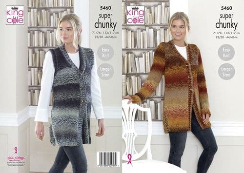 King Cole Ladies Cardigan & Waistcoat Knitting Pattern in Explorer Super Chunky (5460)