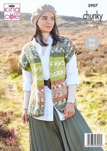King Cole Ladies Cardigan & Waistcoat Knitting Pattern in Nordic Chunky (5907)