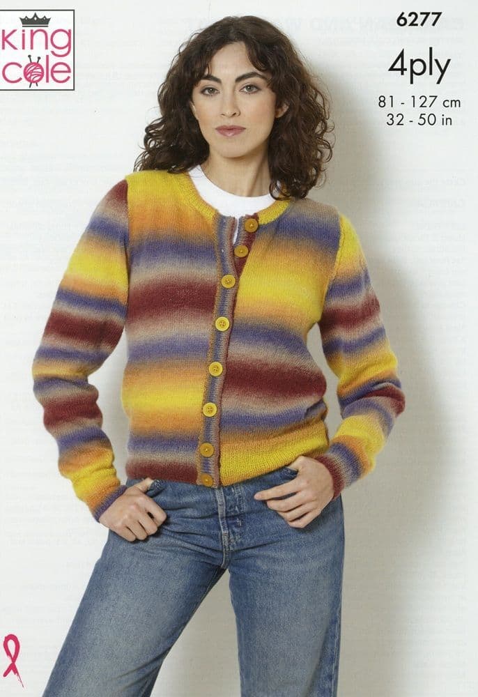 King Cole Ladies Cardigan & Waistcoat Knitting Pattern in Rebel 4ply 6277