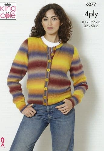 King Cole Ladies Cardigan & Waistcoat Knitting Pattern in Rebel 4ply (6277)