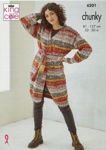 King Cole Ladies Jacket & Waistcoat Knitting Pattern in Hedgerow Chunky (6201)