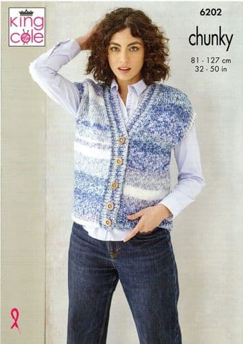 King Cole Ladies Jacket & Waistcoat Knitting Pattern in Hedgerow Chunky (6202)