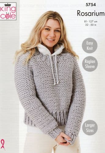 King Cole Ladies Round & Stand Up Neck Sweaters Knitting Pattern in Rosarium (5754)
