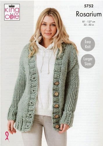 King Cole Ladies Round & V Neck Cardigans Knitting Pattern in Rosarium (5752)