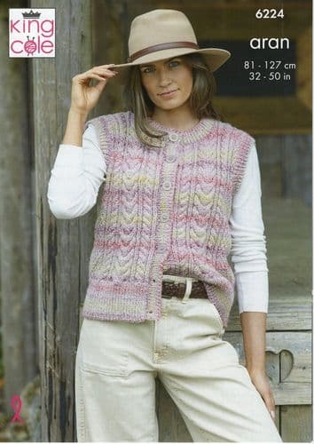 King Cole Ladies Round & V Neck Waistcoats Knitting Pattern in Crescendo Aran (6224)