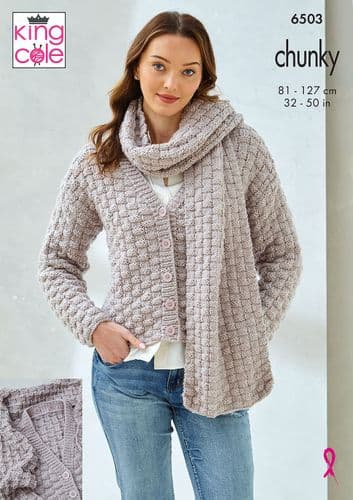 King Cole Ladies Scardigan and Sweater with Cowl Knitting Pattern in Dalesway Chunky (6503)