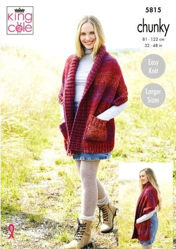 King Cole Ladies Shawls Knitting Pattern in Autumn Chunky (5815)
