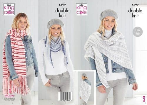 King Cole Ladies Shawls Knitting Pattern in Stripe DK (5599)