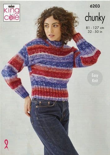 King Cole Ladies Slipover & Sweater Knitting Pattern in Hedgerow Chunky (6203)