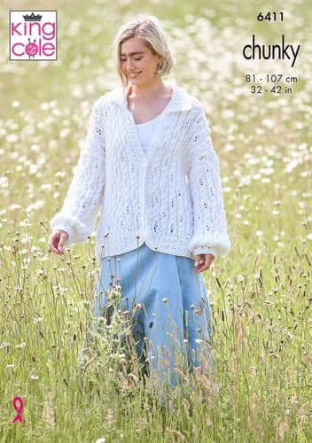 King Cole Ladies Sweater and Cardigan Knitting Pattern in Dalesway Chunky (6411)