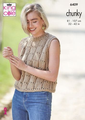 King Cole Ladies Sweater and Tank Top Knitting Pattern in Dalesway Chunky (6409)