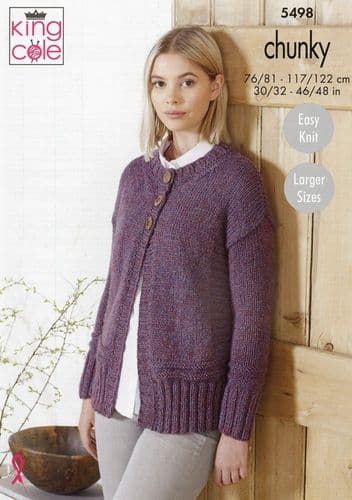 King Cole Ladies Sweater & Cardigan Knitting Pattern in Big Value Poplar Chunky (5498)