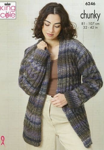 King Cole Ladies Sweater & Cardigan Knitting Pattern in Cottagespun Chunky (6246)