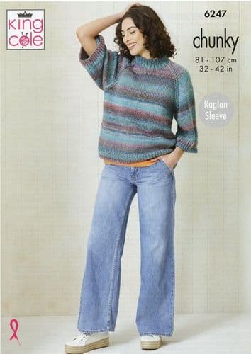 King Cole Ladies Sweater & Cardigan Knitting Pattern in Cottagespun Chunky (6247)