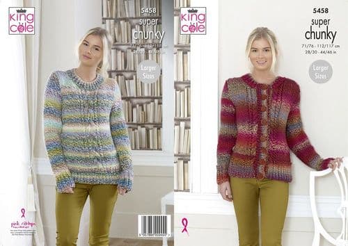 King Cole Ladies Sweater & Cardigan Knitting Pattern in Explorer Super Chunky (5458)