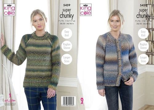 King Cole Ladies Sweater & Cardigan Knitting Pattern in Explorer Super Chunky (5459)