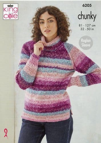 King Cole Ladies Sweater & Cardigan Knitting Pattern in Hedgerow Chunky (6205)