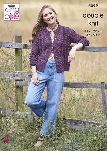 King Cole Ladies Sweater & Cardigan Knitting Pattern in Homespun Dk (6099)