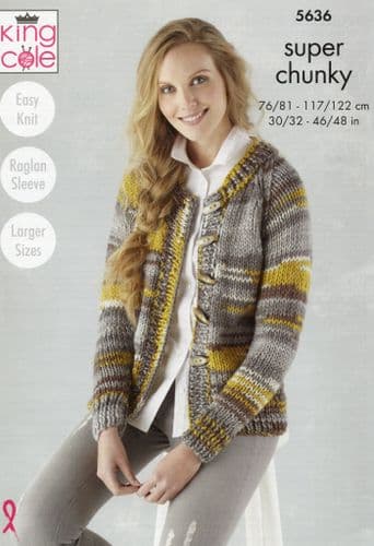 King Cole Ladies Sweater & Cardigan Knitting Pattern in Quartz Super Chunky (5636)