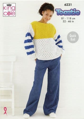 King Cole Ladies Sweater & Cardigan Knitting Pattern in Toastie Super Chunky (6231)