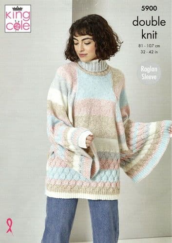 King Cole Ladies Sweater, Cardigan & Scarf Knitting Pattern in DK (5900)