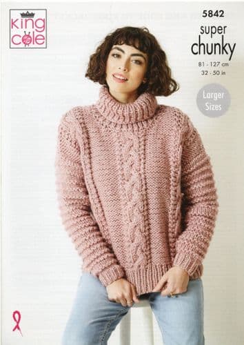 King Cole Ladies Sweater & Edge to Edge Jacket Knitting Pattern in Stormy Super Chunky (5842)