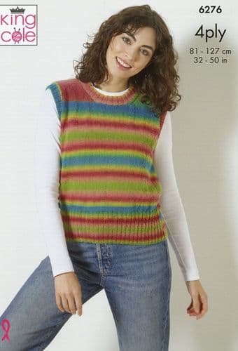 King Cole Ladies Sweater & Slipover Knitting Pattern in Rebel 4ply (6276)