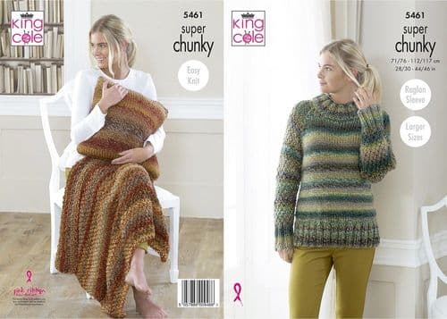 King Cole Ladies Sweater, Throw & Cushion Knitting Pattern in Explorer Super Chunky (5461)