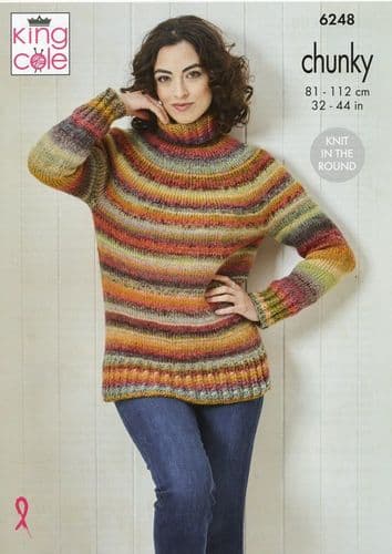 King Cole Ladies Sweaters Knitting Pattern in Cottagespun Chunky (6248)