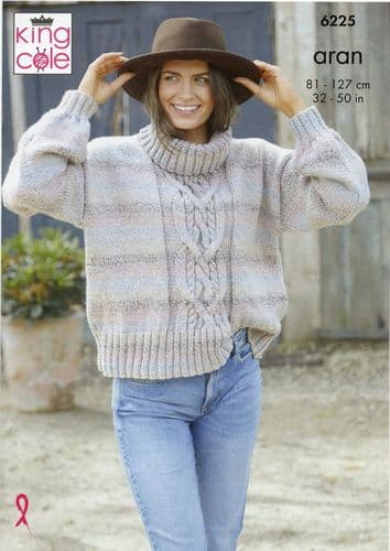 King Cole Ladies Sweaters Knitting Pattern in Crescendo Aran (6225)