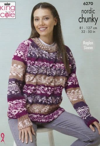King Cole Ladies Sweaters Knitting Pattern in Nordic Chunky (6270)