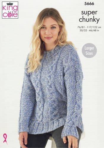 King Cole Ladies Sweaters Knitting Pattern in Timeless (Classic) Super Chunky (5666)
