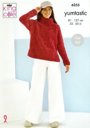 King Cole Ladies Sweaters Knitting Pattern in Yumtastic Chunky (6255)
