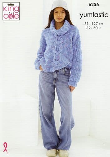King Cole Ladies Sweaters Knitting Pattern in Yumtastic Chunky (6256)