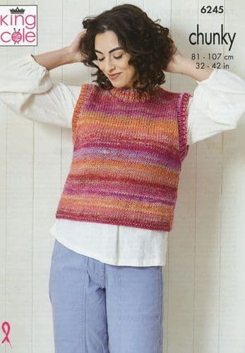 King Cole Ladies Tank Top & Tunic Knitting Pattern in Cottagespun Chunky (6245)