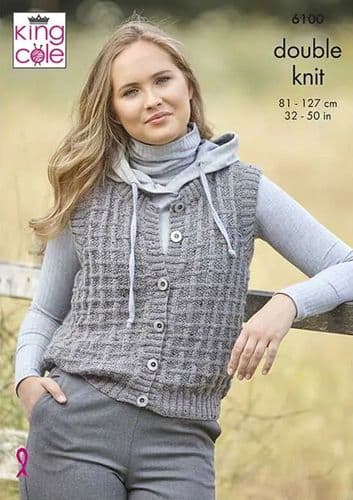 King Cole Ladies Tank & Waistcoat Knitting Pattern in Homespun Dk (6100)