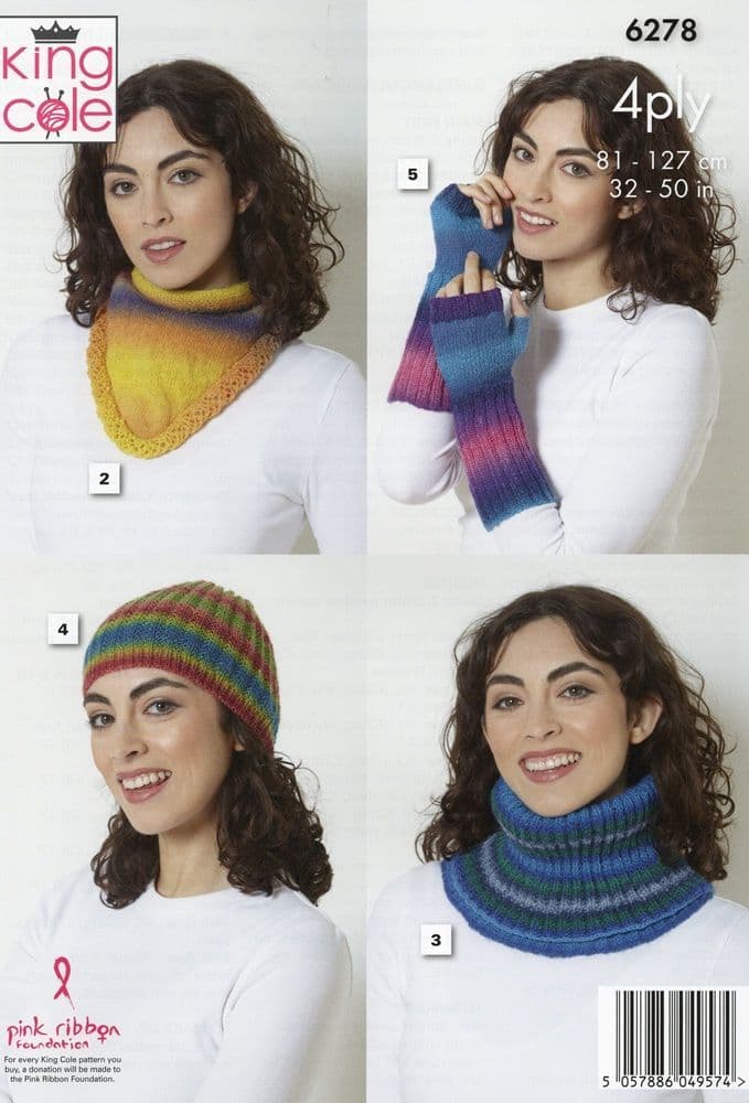 King Cole Ladies Top & Accessories Knitting Pattern in Rebel 4ply 6278