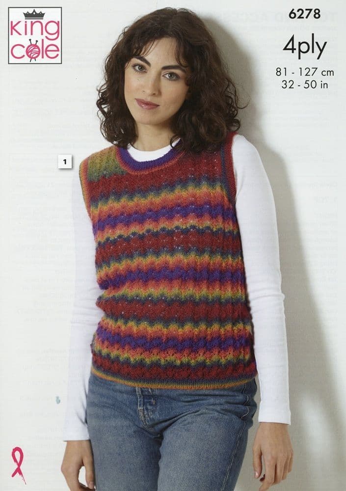 King Cole Ladies Top & Accessories Knitting Pattern in Rebel 4ply 6278