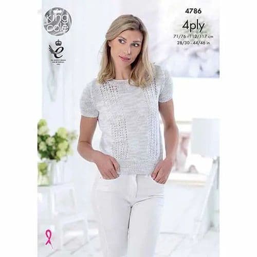 King Cole Ladies Tops Knitting Pattern in Giza Sorbet 4ply (4786)