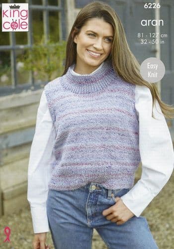 King Cole Ladies Vests Knitting Pattern in Crescendo Aran (6226)